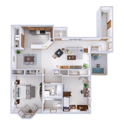 Floor plan for 2 beds, 2 baths, 1200 sqft